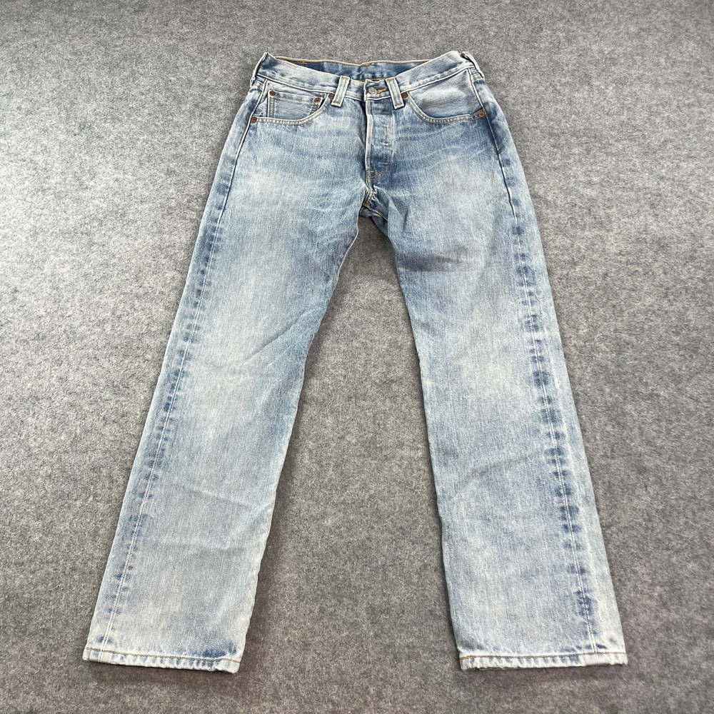 Levi's Mens 501 Jeans W32 L32 Light Wash Blue Straight Leg Button Fly Denim